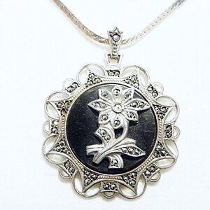 Antique/Vintage KD Silver, Onyx, Marcasite pendant